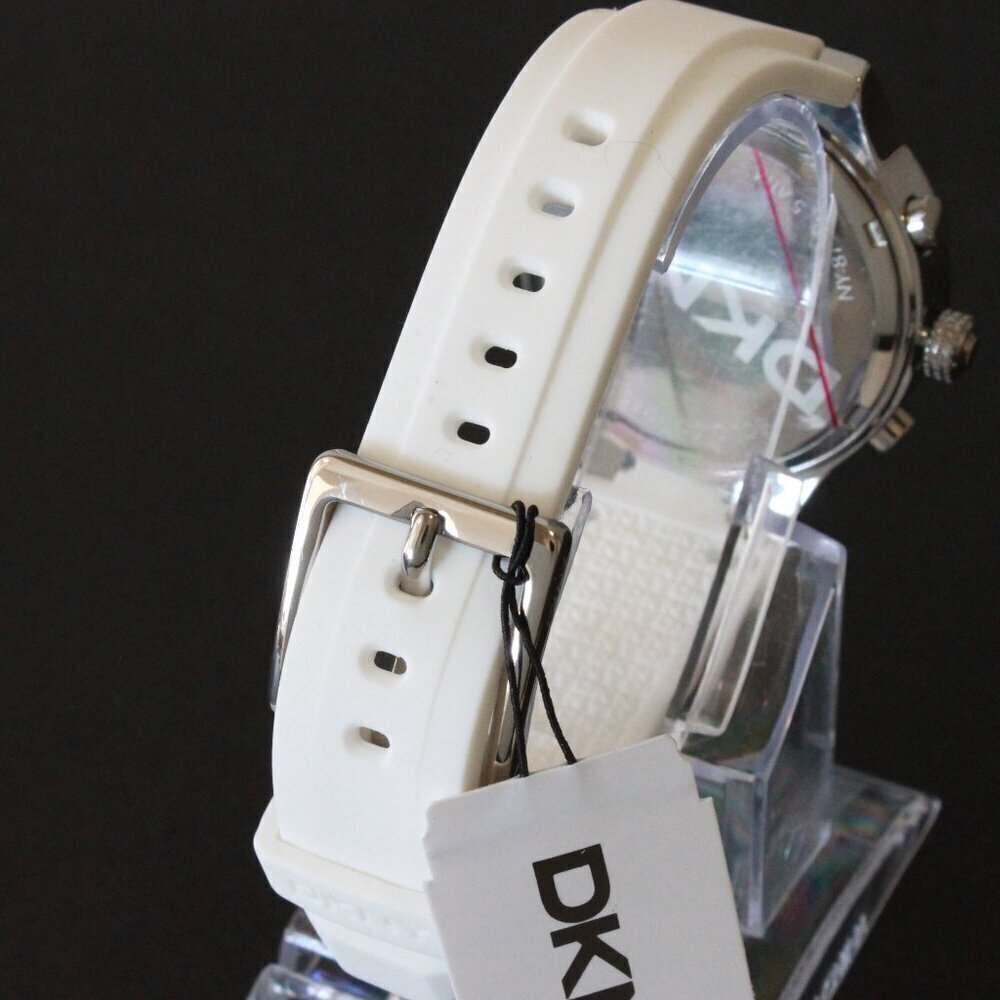 DNKY Women's Chronograph Crystal Bezel Mother Of Pearl Dial Silicone Strap 38mm - Picture 11 of 14